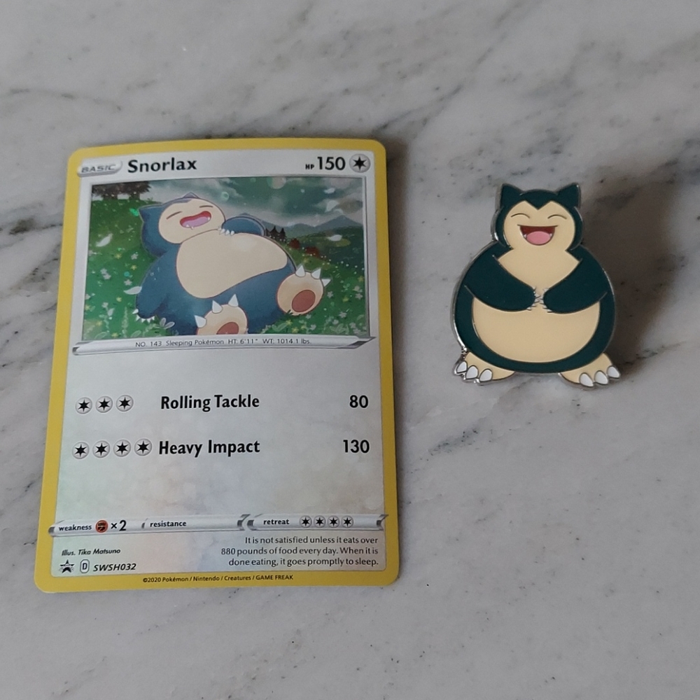 Snorlax pokemon holographic card and pin